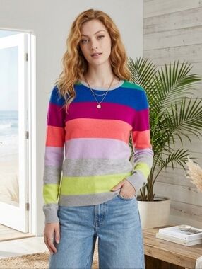 Hudson's Bay S Coastal Cottagecore Eclectic Rainbow Stripe Cashmere Knit Sweater
